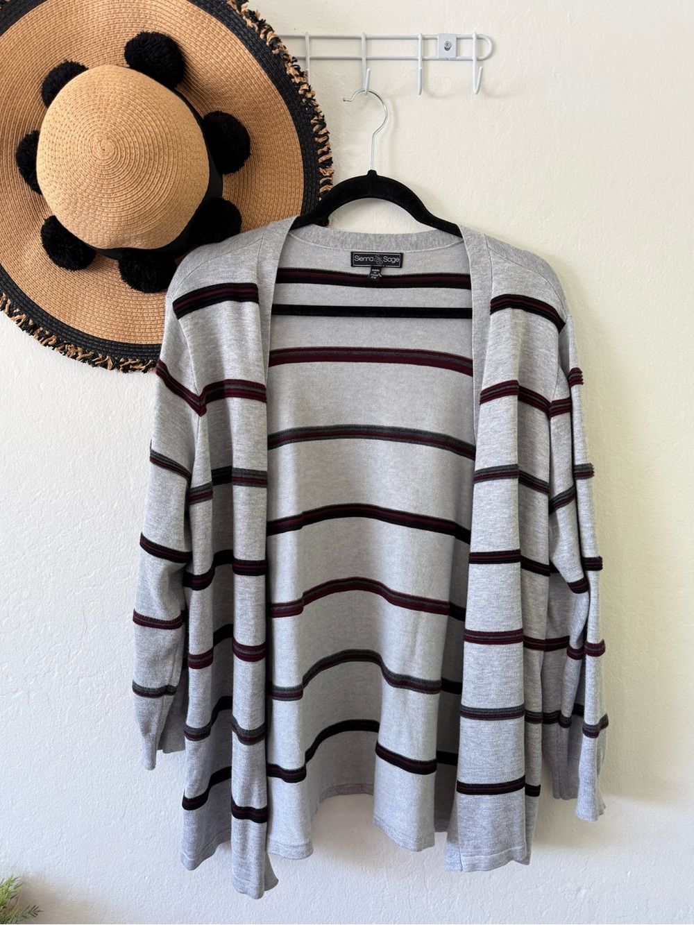 Sienna & Sage Heather Gray Striped Open Front Cardigan Sweater Size 2X